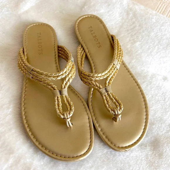 Talbots Shoes Talbots Braided Gold Leather Thong Sandals